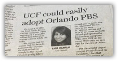 News clipping of Anna saving PBS in Central Florida